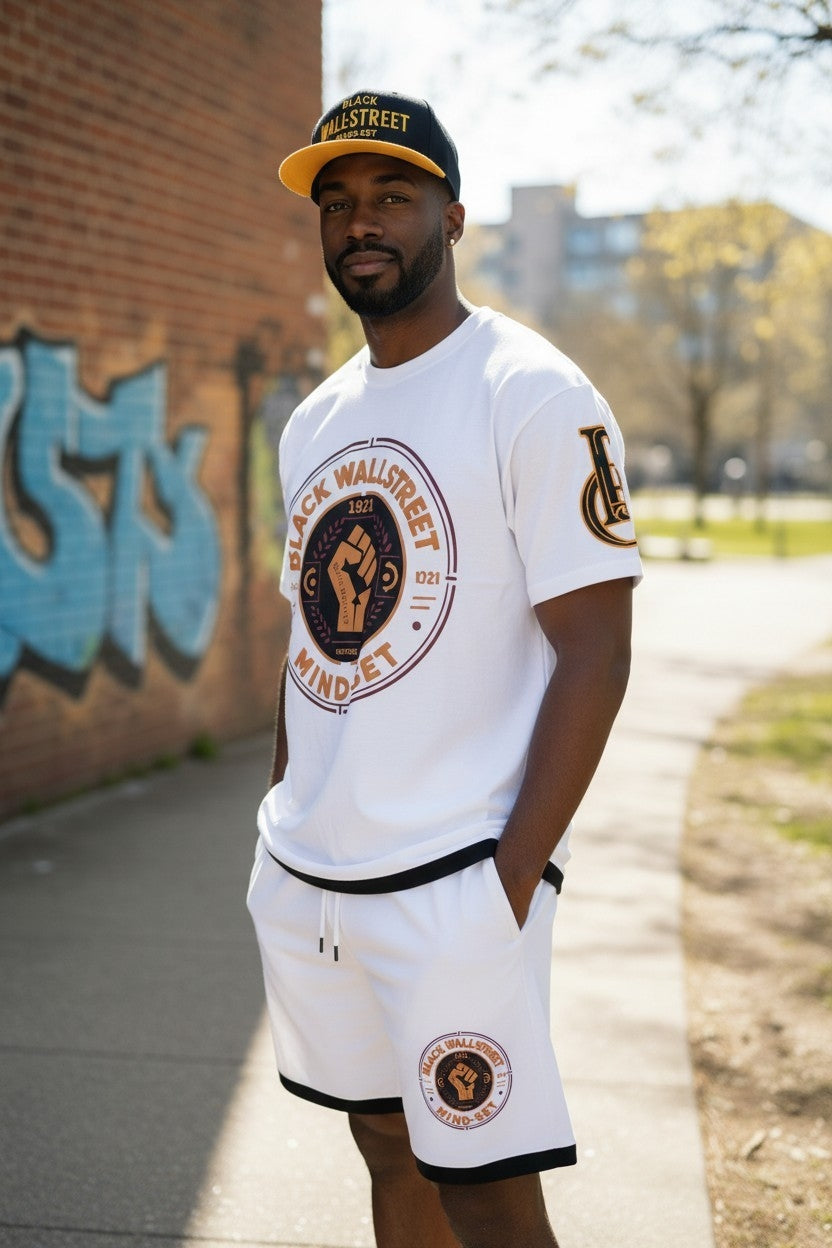 Black Wallstreet Mindset Short Set White/Gold