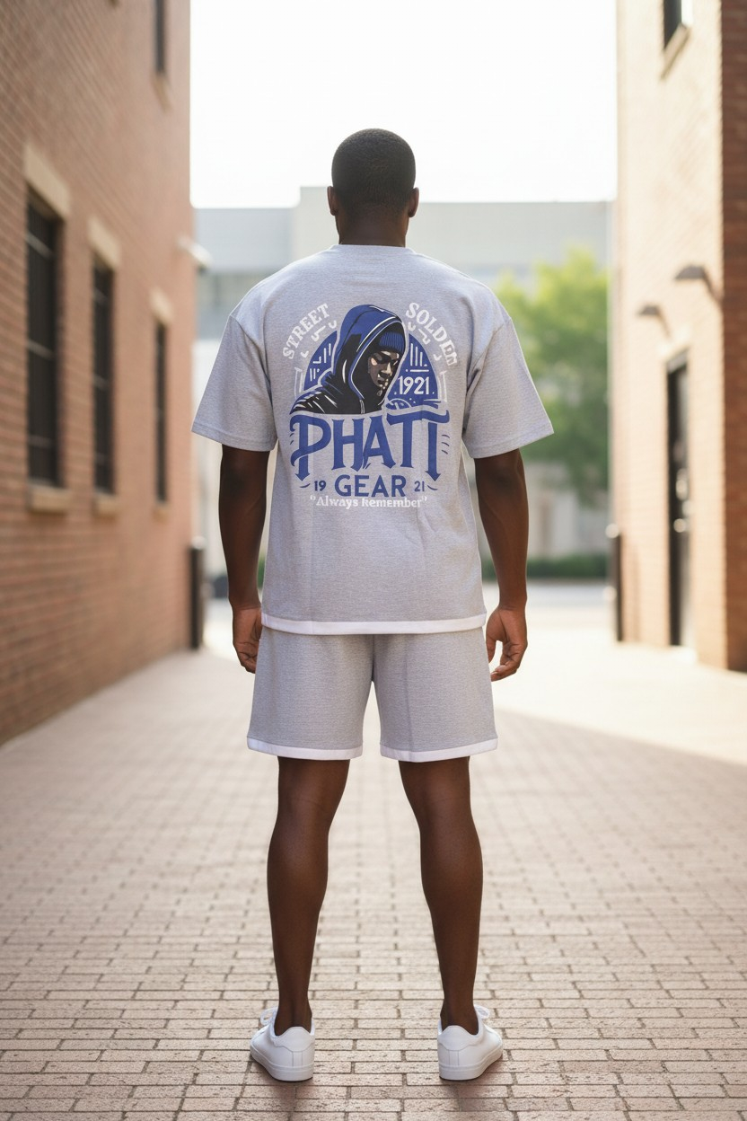 Black Wallstreet Mindset Short Set Gray/Blue/White