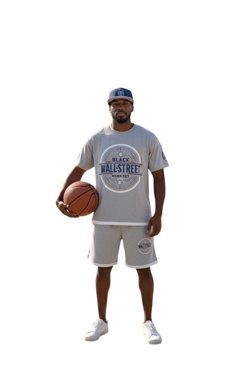 Black Wallstreet Mindset Short Set Gray/Blue/White