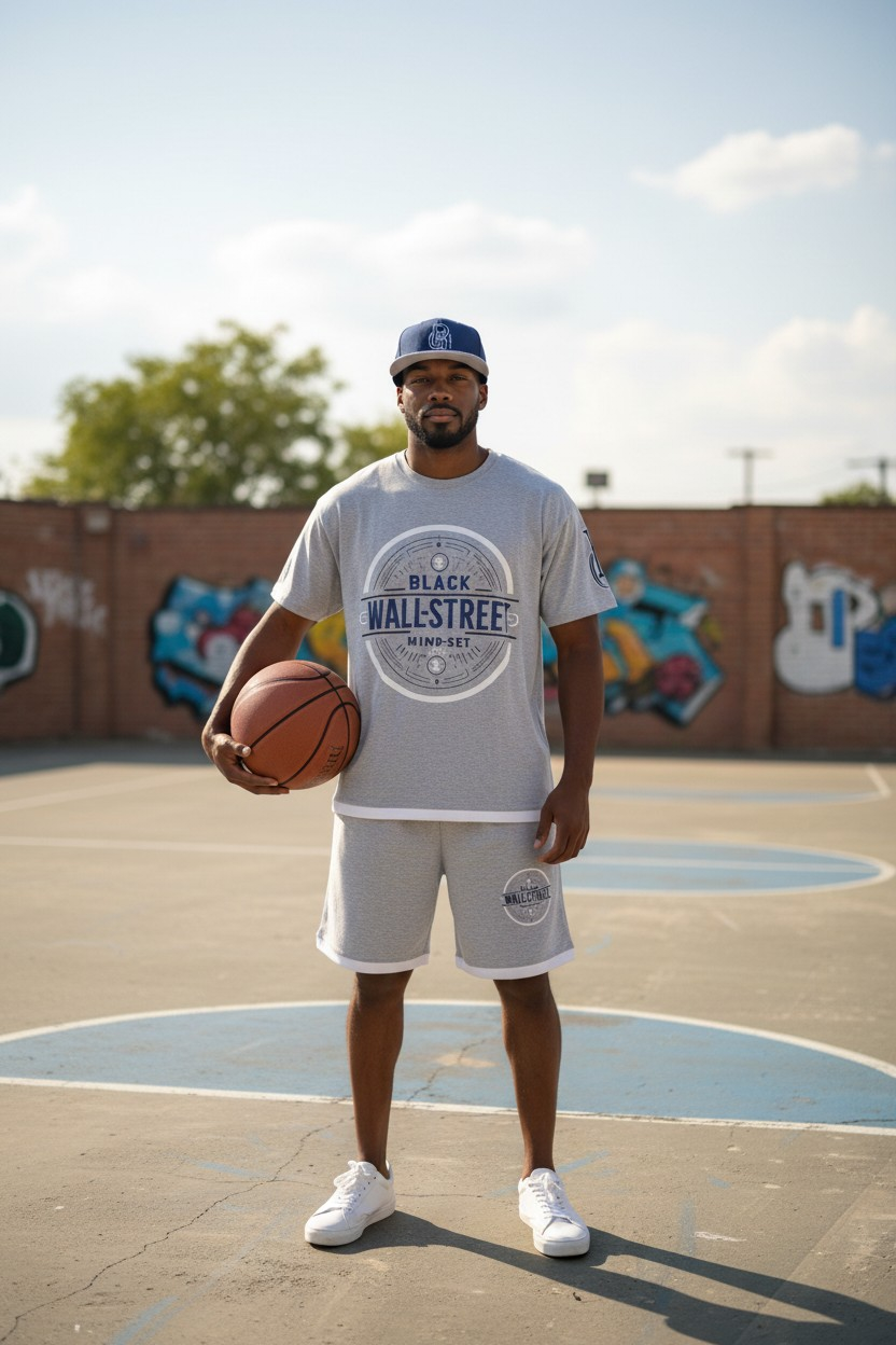 Black Wallstreet Mindset Short Set Gray/Blue/White